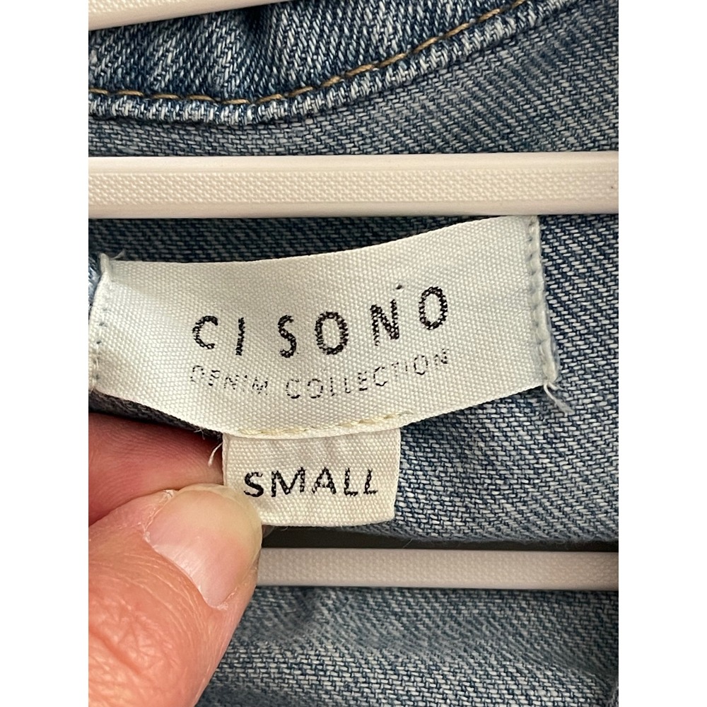 Cisono Distressed Denim Jacket Womens Small Medium Wash Trucker Jean Jacket - Picture 2 of 11